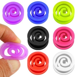 Fültágító plug rugalmas anyagból - spirál forma, többféle szín - Vastagság: 16 mm, A piercing színe: Rózsaszín