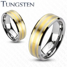 Tungsten karikagyűrű - aranyozott felület, két ezüst színű sáv