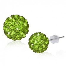Fülbevaló - zöld SHAMBALLA gyöngyök és cirkóniák, 10 mm
