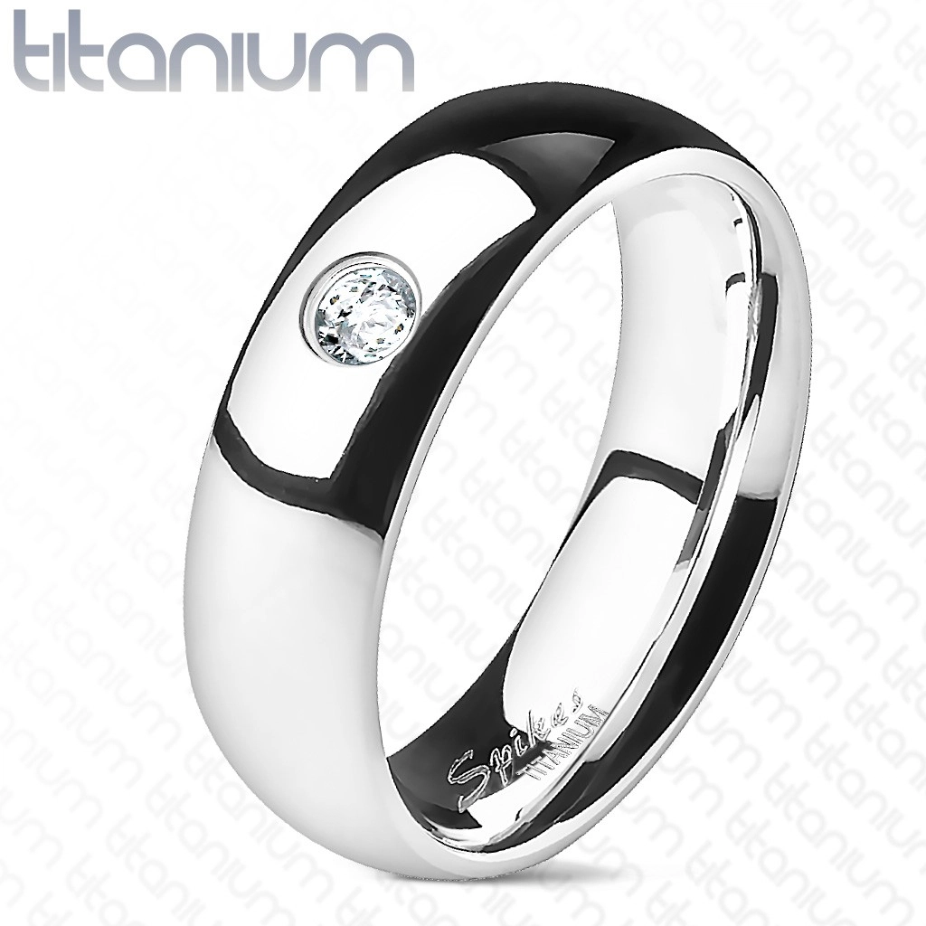 Cirkonköves titánium jegygyűrű - sima, 6 mm - Nagyság: 65