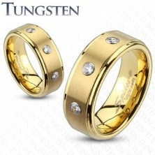 Tungsten gyűrű - csiszolt középső sáv három cirkóniával