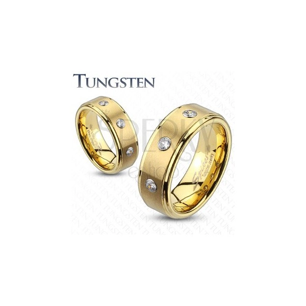 Tungsten gyűrű - csiszolt középső sáv három cirkóniával