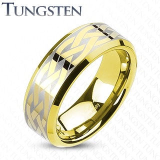 Volfrám karikagyűrű arany színben - keltai csomó - Nagyság: 62