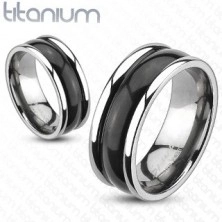 Titánium gyűrű - magasított szegélyek, ívelt fekete sáv