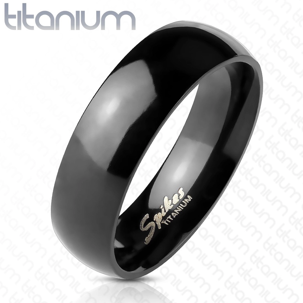 Fekete karikagyűrű titániumból - egyszerű és fényes, 6 mm - Nagyság: 52