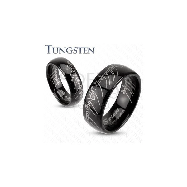 Karikagyűrű wolfrámból fekete színben - Gyűrűk ura motívum