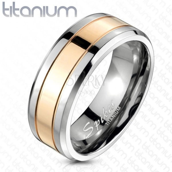 Titánium karikagyűrű rózsaszín-arany sávval, 8 mm