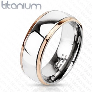 Titánium karikagyűrű - réz színű szegélyek, széles ezüst sáv - Nagyság: 59
