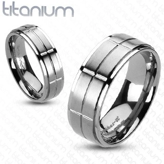 Titánium karikagyűrű matt téglalapokkal - Nagyság: 52