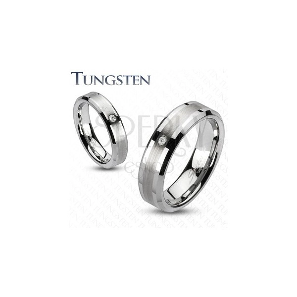 Tungsten gyűrű - csiszolt sáv egy cirkóniával