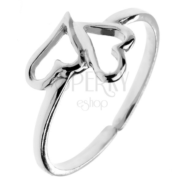 Gyűrű 925-ös ezüstből - két szabálytalan szív, állítható méret