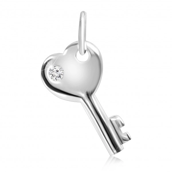 Ezüst függő - szívecske fejű kulcs beágyazott cirkonkővel