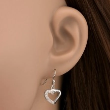 Függő fülbevaló 925 ezüstből - fél cirkonköves szívecske