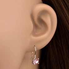 Fülbevaló 925-ös ezüstből - kerek pink cirkónia akasztón, 6 mm