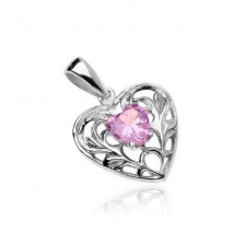 Ezüst 925 medál - rózsaszín kővel díszített szívecske