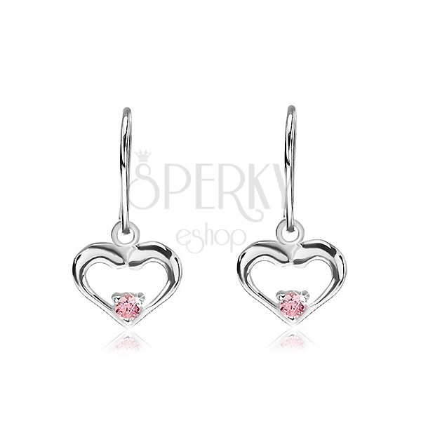 925 ezüst fülbevaló - függő szívek rózsaszín cirkóniával