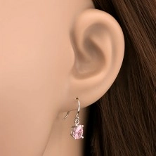 Függő fülbevaló 925-ös ezüstből - rózsaszín cirkónia könnycsepp