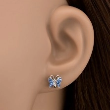 925 ezüst fülbevaló - pillangó kék szárnyakkal