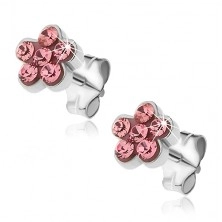 Fülbevaló 925 ezüstből - bedugós virág rózsaszín kövekkel