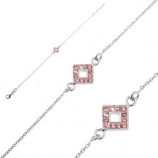Karkötő ezüstből -  rózsaszínű rombusszal díszített lánc és cirkóniák
