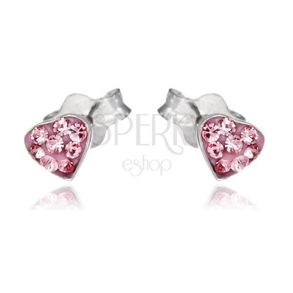 925 ezüst fülbevaló - rózsaszín szív cirkóniákkal