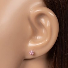 Bedugós ezüst fülbevaló - rózsaszín cirkongömb, 4 mm
