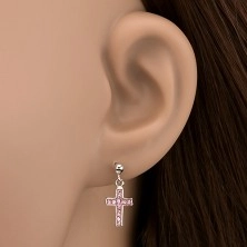 Bedugós 925 ezüst fülbevaló - rózsaszín kereszt cirkóniákkal