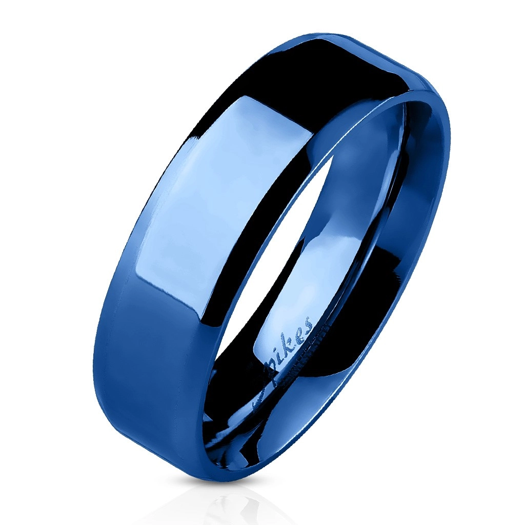 Minőségi acél gyűrű - kék, egyenes felület, 6 mm - Nagyság: 56