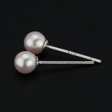 925 ezüst fülbevaló - rózsaszín gyöngyöcskék, 4 mm