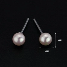925 ezüst fülbevaló - rózsaszín gyöngyöcskék, 4 mm