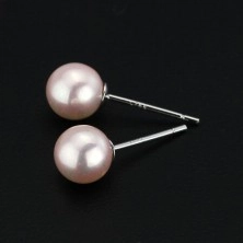 Fülbevaló 925 ezüstből - halvány rózsaszín gyöngy, 6 mm