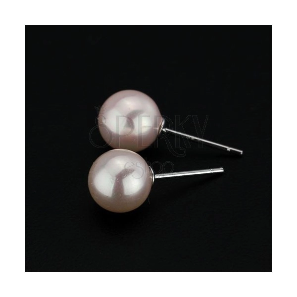 Bedugós ezüst fülbevaló - rózsaszín gyöngyök, 8 mm