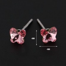 Ezüst fülbevaló - rózsaszínű SWAROVSKI lepke
