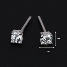 Fülbevaló 925 ezüstből - kerek cirkónia kettős fogatban, 4 mm