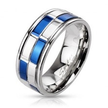 Karikagyűrű acélból - kék és ezüst téglalapok