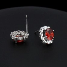 Fülbevaló ezüstből - piros Swarovski kristály, ragyogó keret