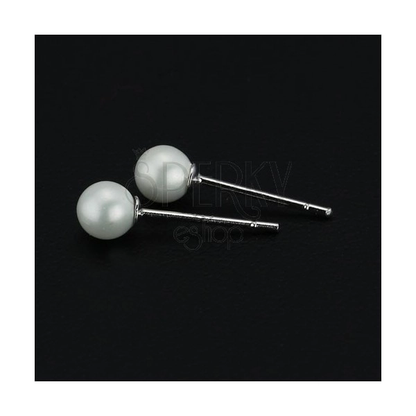 Sterling ezüst fülbevaló - fehér gyöngyök, 4 mm