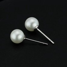 Bedugós fülbevaló 925 ezüstből - fehér gyöngy, 6 mm