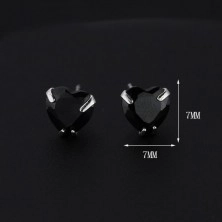 Sterling ezüst fülbevaló - fekete cirkonszív, 7 mm