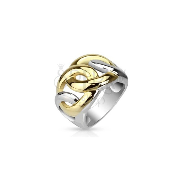 Láncmintás acélgyűrű - arany és ezüst színkombináció