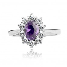 925 ezüst gyűrű - tiszta cirkóniákkal övezett lila kő