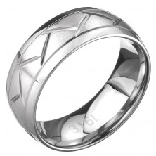 Nemesacél gyűrű - cikk cakk minta a középső sávban, ezüst színben
