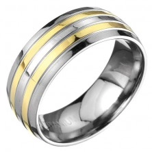 Titánium karikagyűrű - váltakozó arany és ezüst csíkok, gravírozott