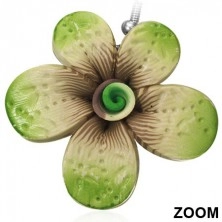 Fimo fülbevaló - nyomott mintás zöld virág, csavart középső rész
