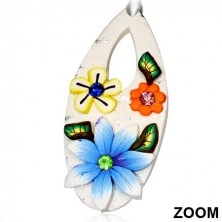 Gyurma fülbevaló - fehér könnycsepp színes virágokkal és cirkóniákkal