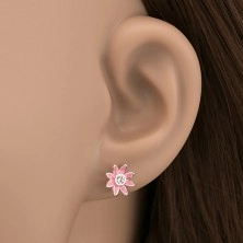 925 ezüst fülbevaló - rózsaszín margaréta, cirkónia