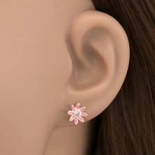 Fülbevaló 925 ezüstből - virág pasztelles rózsaszínben