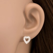 Sterling ezüst fülbevaló - cirkonköves szív körvonal