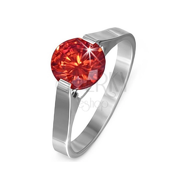 Gyűrű acélból - rubin vörös "Július" holdkő, oldalsó fogatok