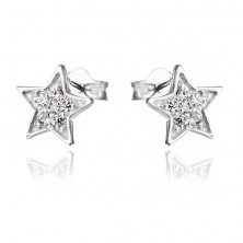 Fülbevaló 925 ezüstből - gravírozott csillagok cirkonkövekkel